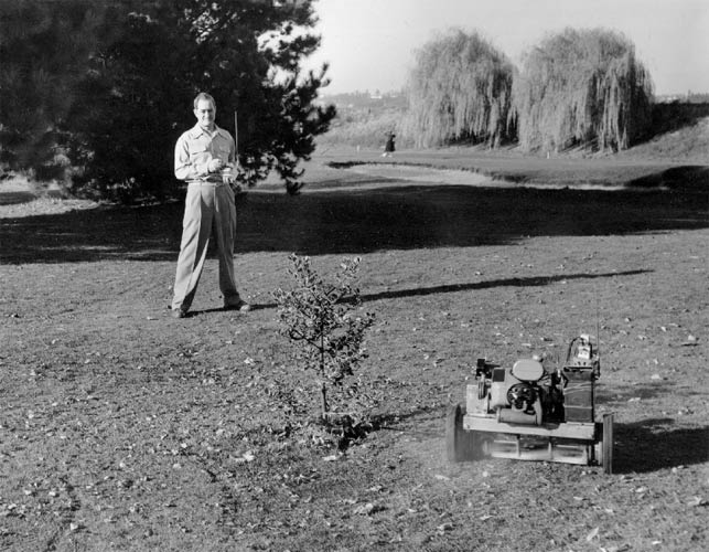 Jim Walker is on the golf course with his radio control lawnmower