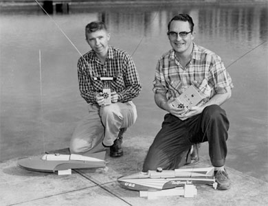 Willie Willingham and Chuck Hein show off their American Junior boats - Miss Thriftway and Miss Thriftway Too.